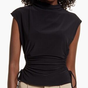 Open Edit Cut Out High Neck Black Top